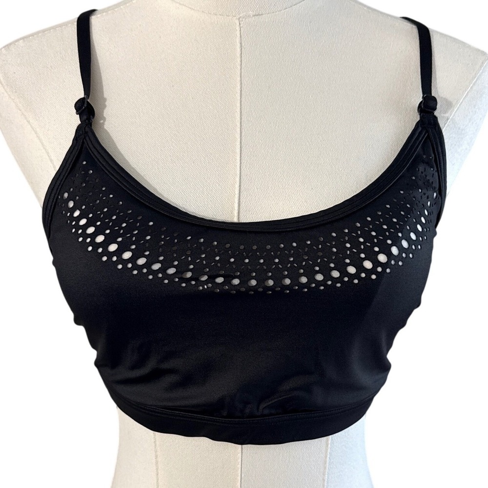 Victoria Sport Black Laser Cut Perforated Large Strappy Back Sports Bra Womens